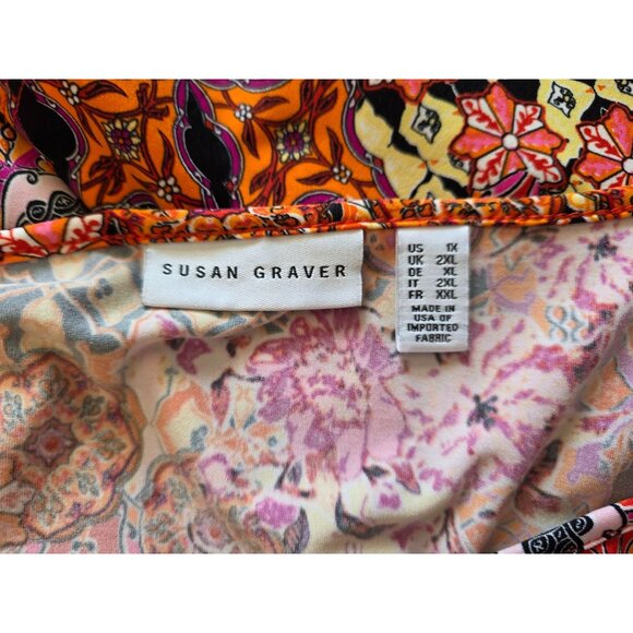Susan Graver Womens Multicolor 3/4 Sleeve Mixed Pattern Top 1X - Picture 4 of 6